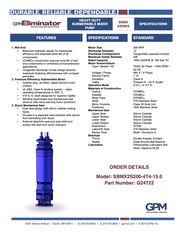 GPM Eliminator Heavy Duty Submersible Mixer Pump