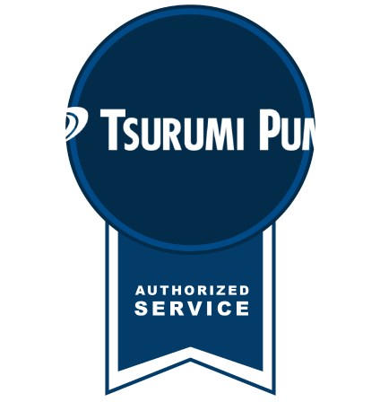 A Blue GPM Tsurumi Pump Authorized Service badge on a transparent background.